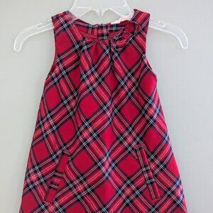 H&M Girls Red Checked Flannel Sleeveless Dress with Bow and Pockets Size 3-4
